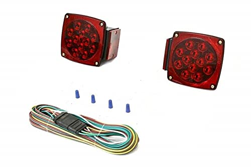 PPPI Auto 12V square LED trailer tail light kit; durable waterproof design for trailers.