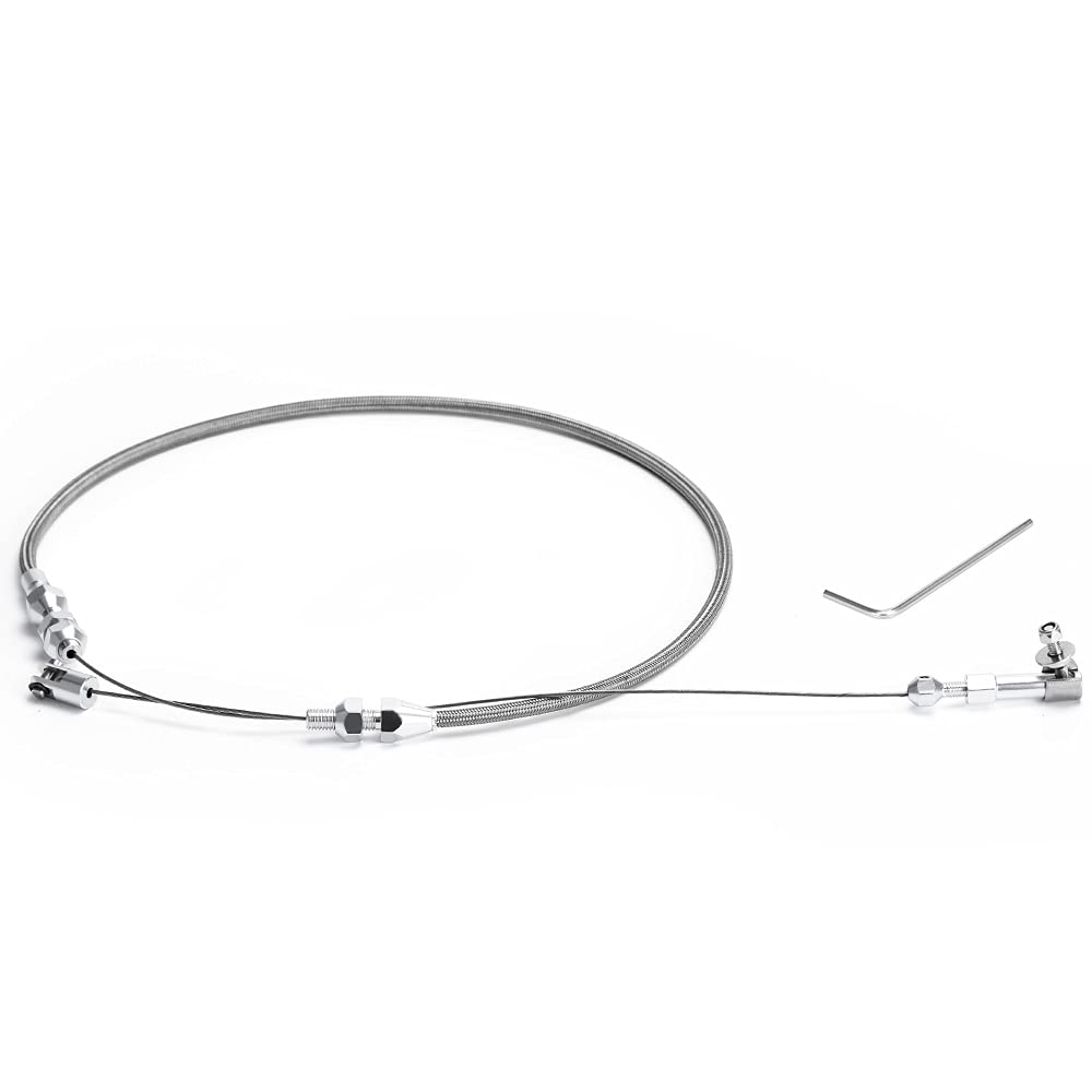 PQY 24in universal throttle cable assembly with stainless braided housing for smooth pedal control.