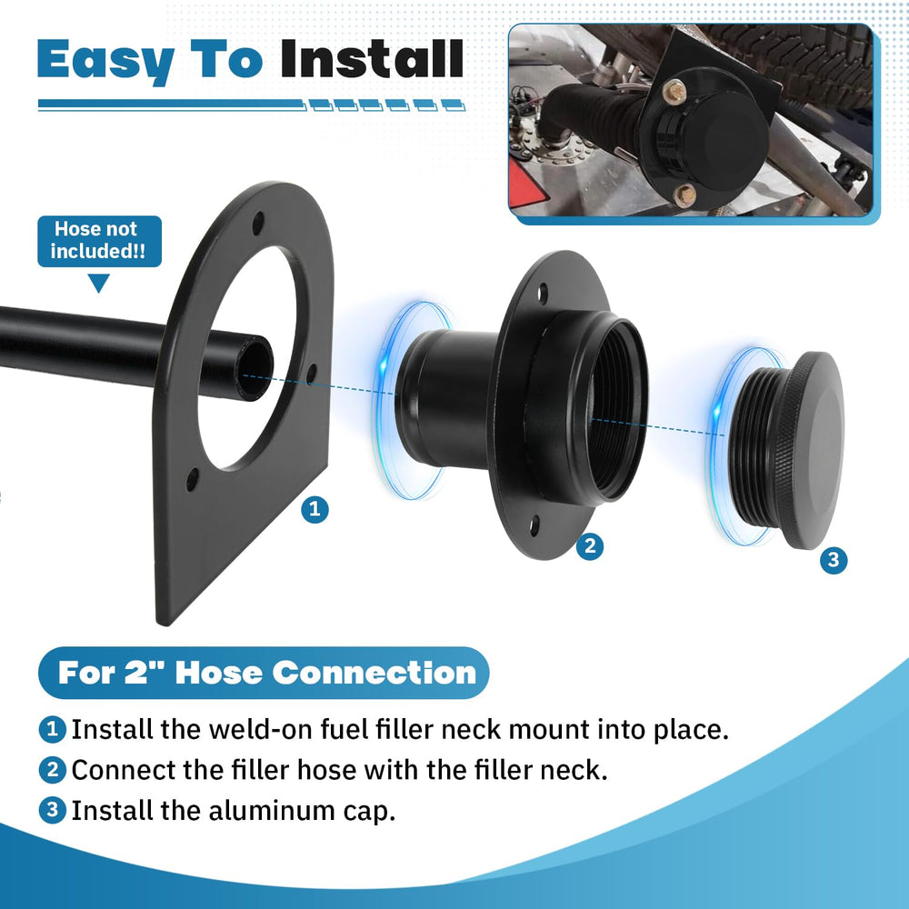 PQY 2 inch filler hose connection shown in install-ready configuration.