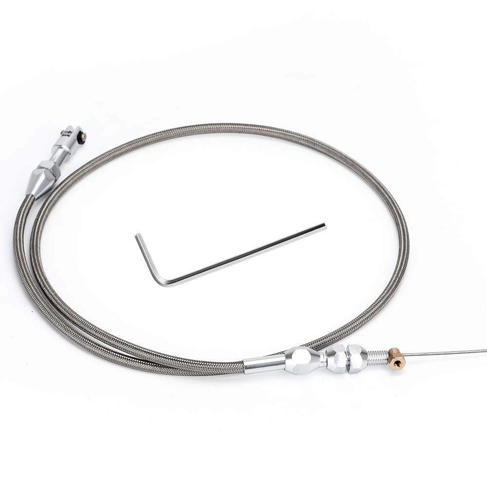 PQY 36-inch stainless braided LS throttle cable full view showing durable construction