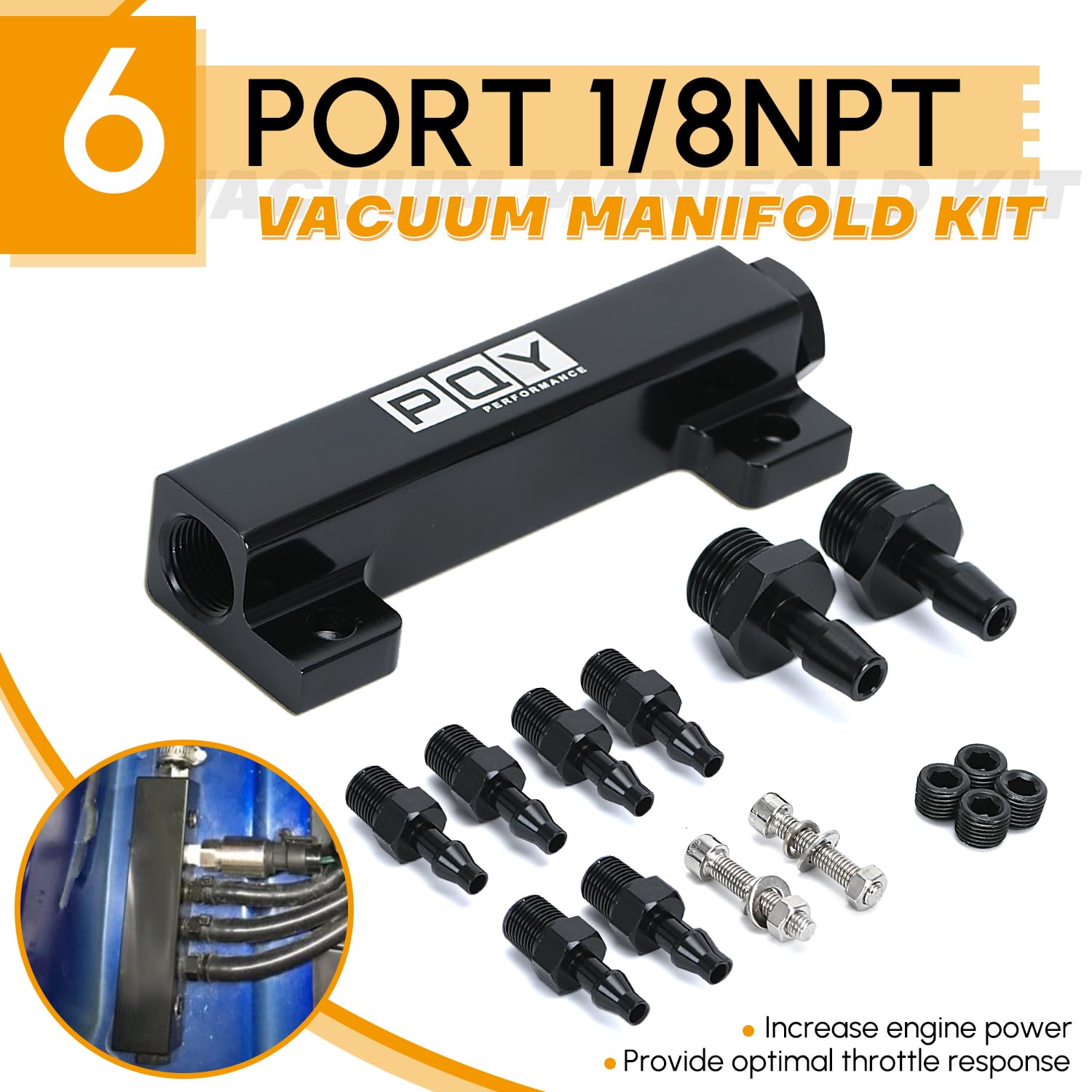 PQY vacuum block kit assembled, compact design fits race car engine bays