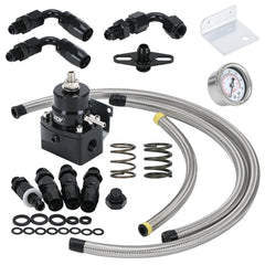 PQY adjustable fuel pressure regulator kit with 3-70 PSI range for EFI systems.