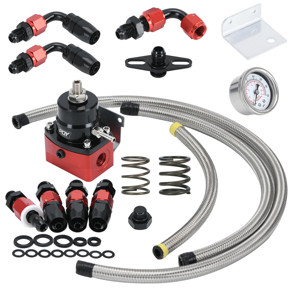 PQY adjustable fuel regulator body with CNC-machined aluminum for EFI reliability.