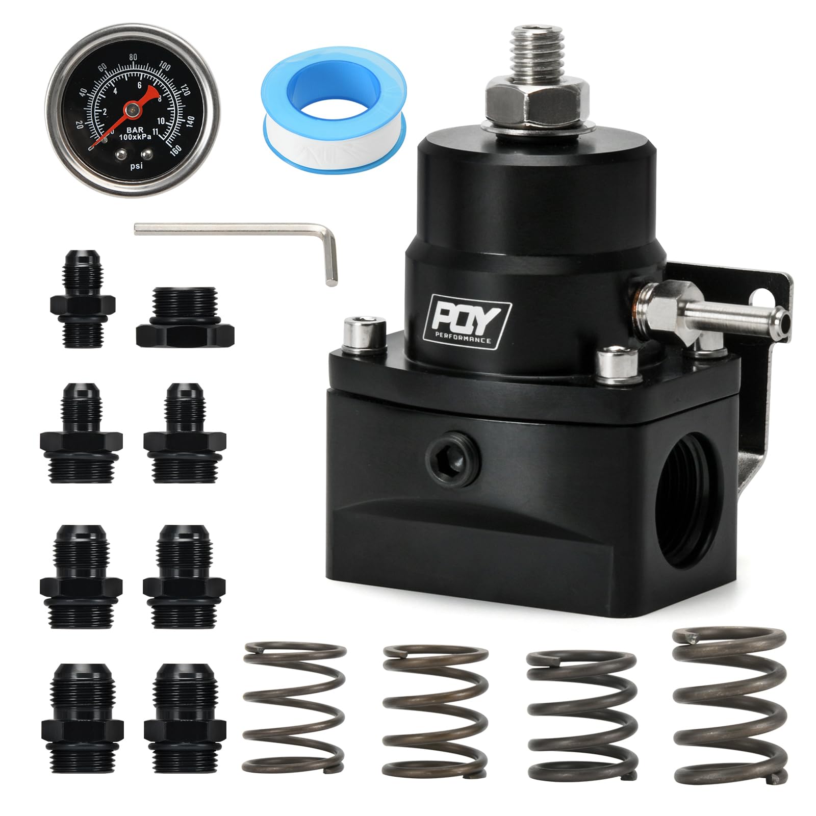 PQY adjustable regulator top view enables precise PSI tuning for EFI systems.