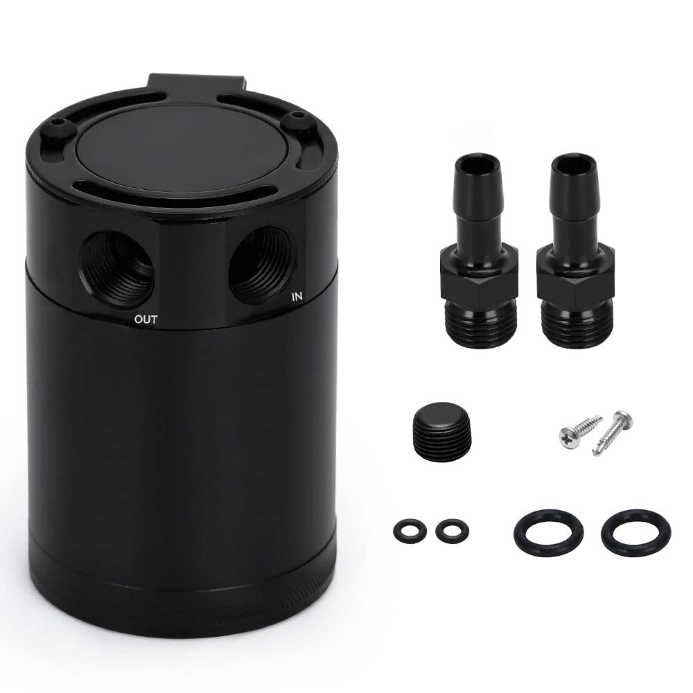 PQY baffled oil catch can 2-port, compact design for space-saving engine mounting and oil separation.