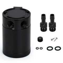 PQY baffled oil catch can 2-port, compact design for space-saving engine mounting and oil separation.