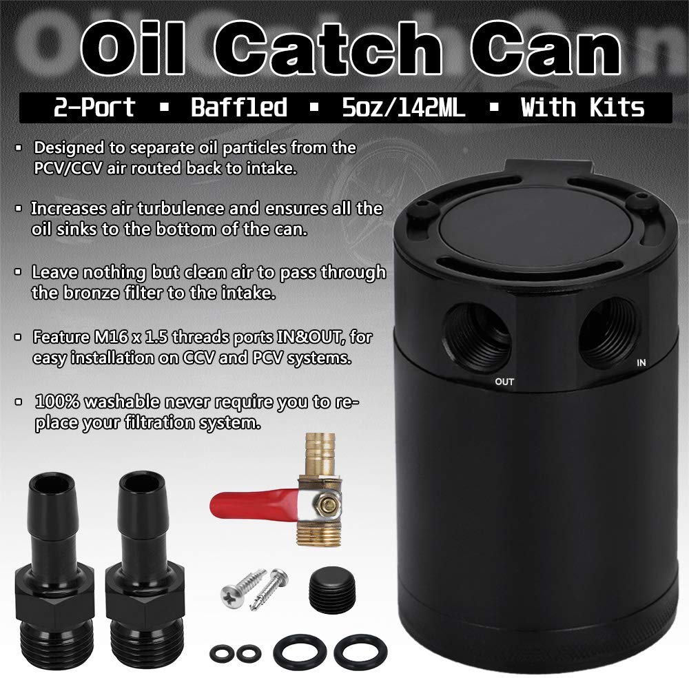 PQY oil catch can inlet and outlet with M16x1.5 threads enables easy universal installation.