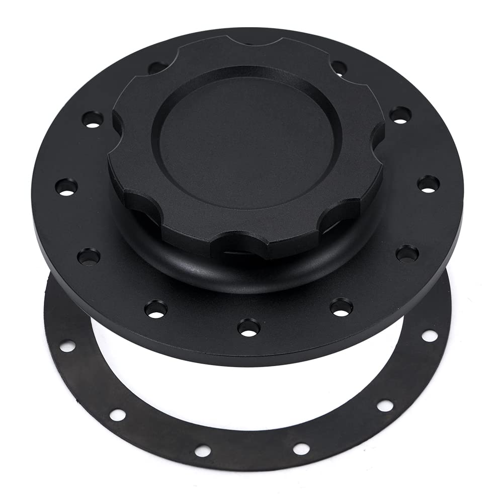 PQY billet aluminum fuel cap front view with easy-fill design for quick fueling.