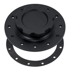 PQY billet aluminum fuel cap front view with easy-fill design for quick fueling.