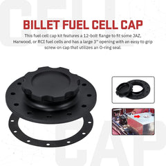 PQY billet aluminum fuel cap side profile showing secure screw-down mounting.