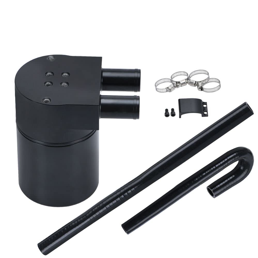 PQY oil catch can with silicone hose, side view showing clean intake potential