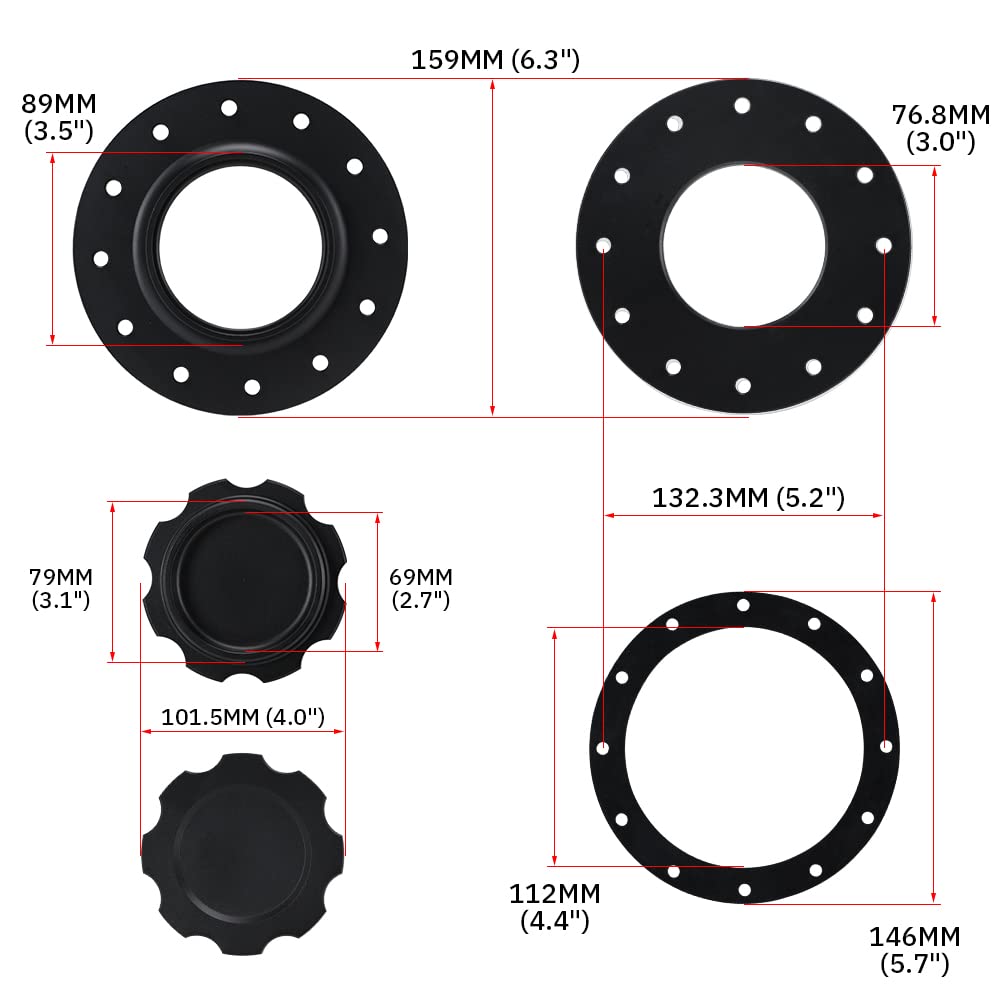 PQY fuel cap 12-bolt hole configuration demonstrates broad compatibility.