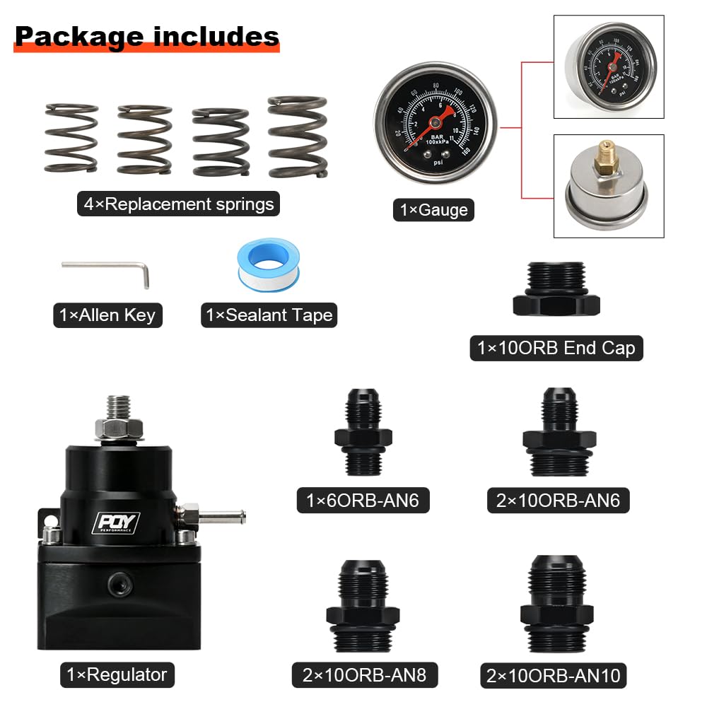 PQY regulator feed and return ports illustrate versatile EFI plumbing options.