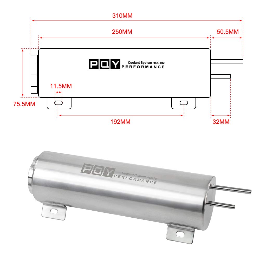 PQY overflow tank twist-on aluminum cap for secure coolant seal.