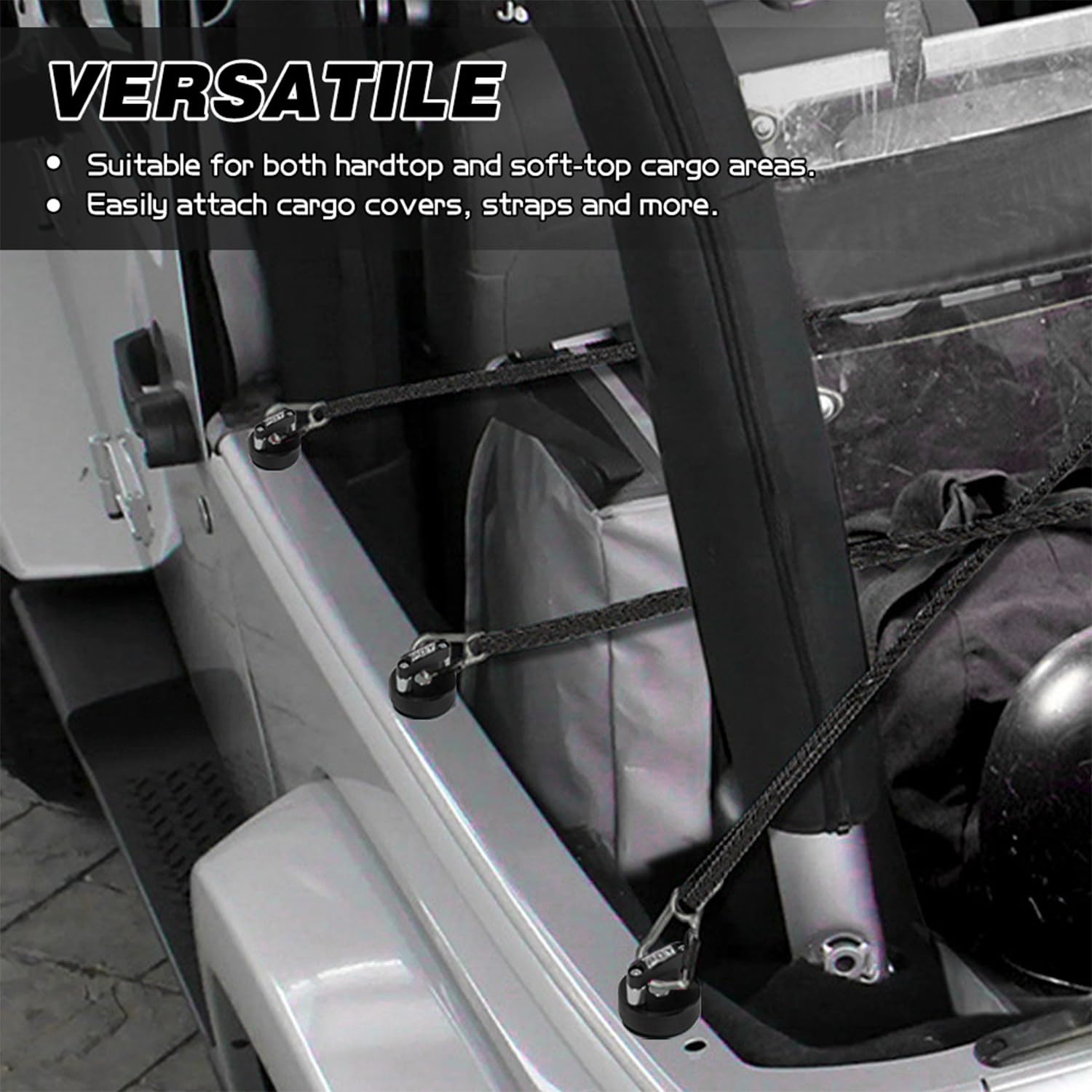 PQY versatile fasteners suit hardtop and soft-top cargo areas.