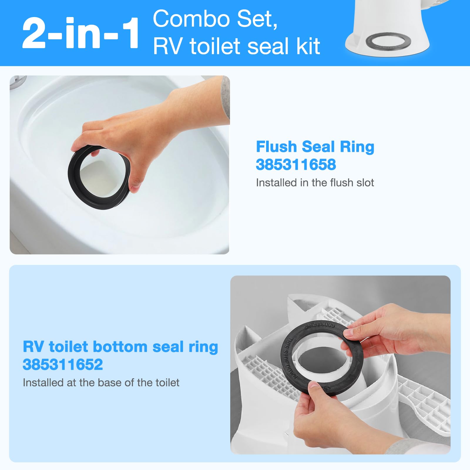 PRECIHW gasket edge contact area ensures proper seating and longer RV toilet life.