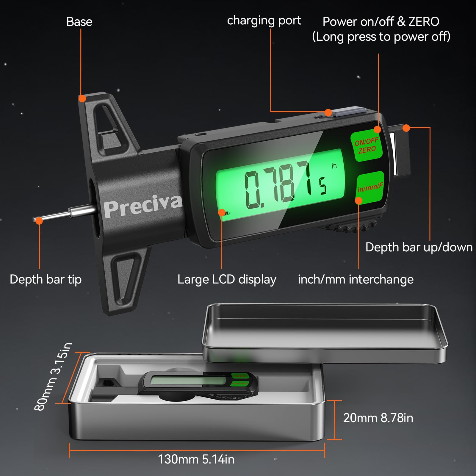 Preciva gauge used to inspect brake-pad wear during maintenance.