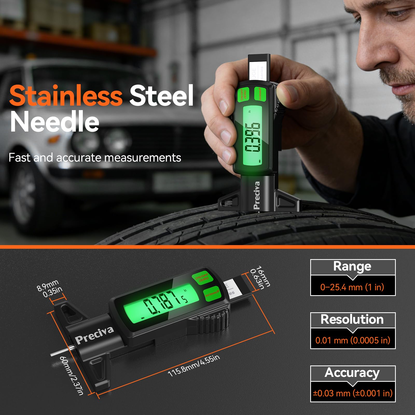 Preciva stainless steel probe offers durable, precise measurements.