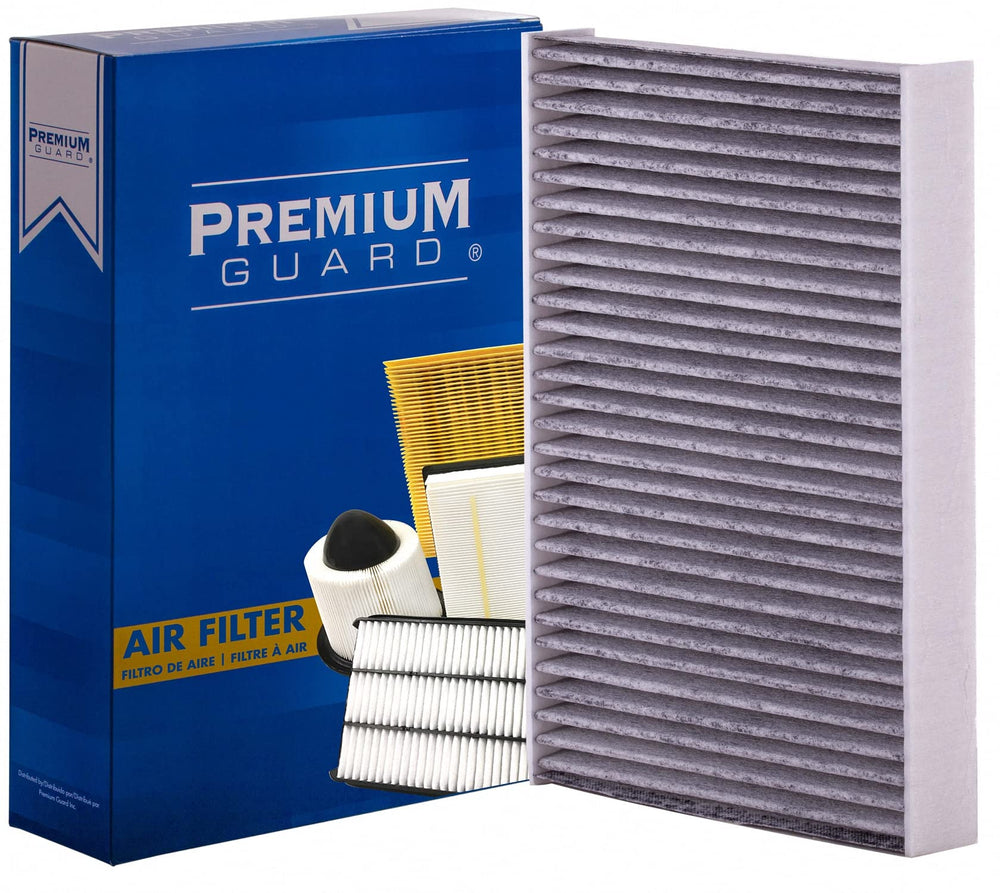 Premium Guard cabin air filter front view demonstrates a slim design for cleaner cabin air