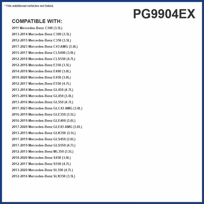 Premium Guard oil filter packaging box showing Mercedes compatibility.