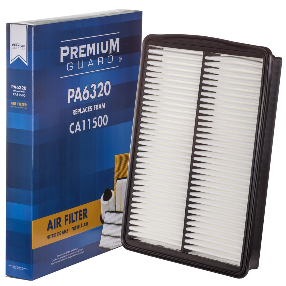 Premium Guard PA6320 engine air filter close-up emphasizing high-capacity media for cleaner intake