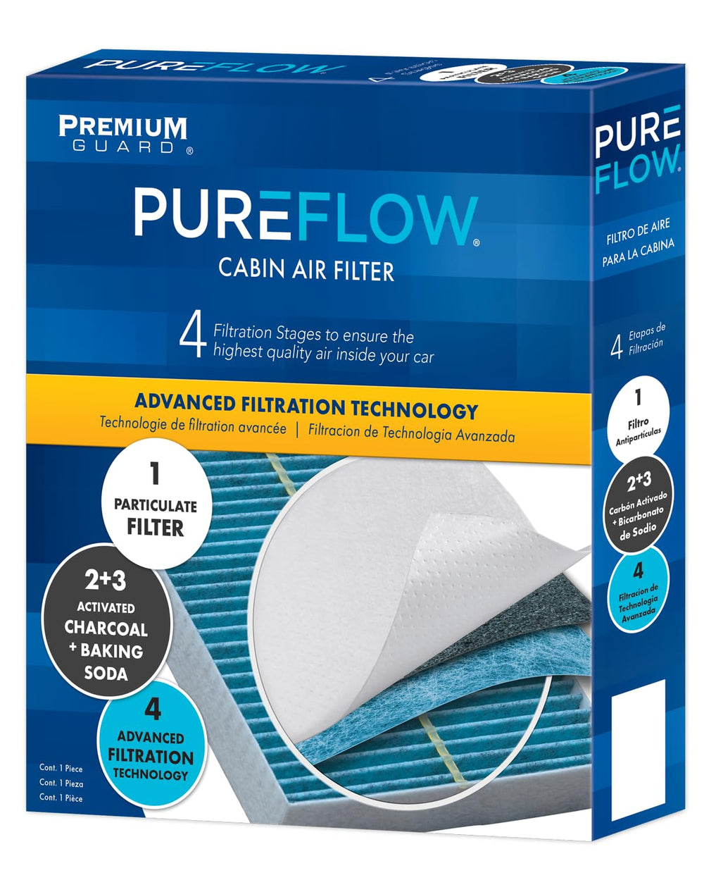 Premium Guard PureFlow PC8155X activated charcoal layer detail for gas and odor control