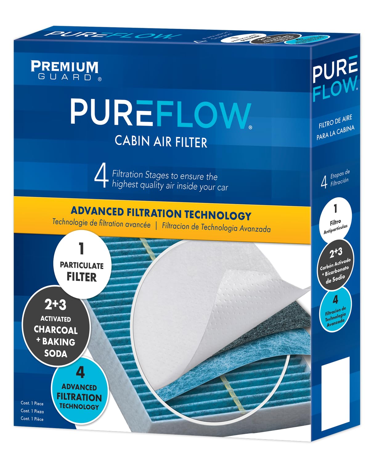 Charcoal layer detail signals odor control capability of PureFlow PC99492X.