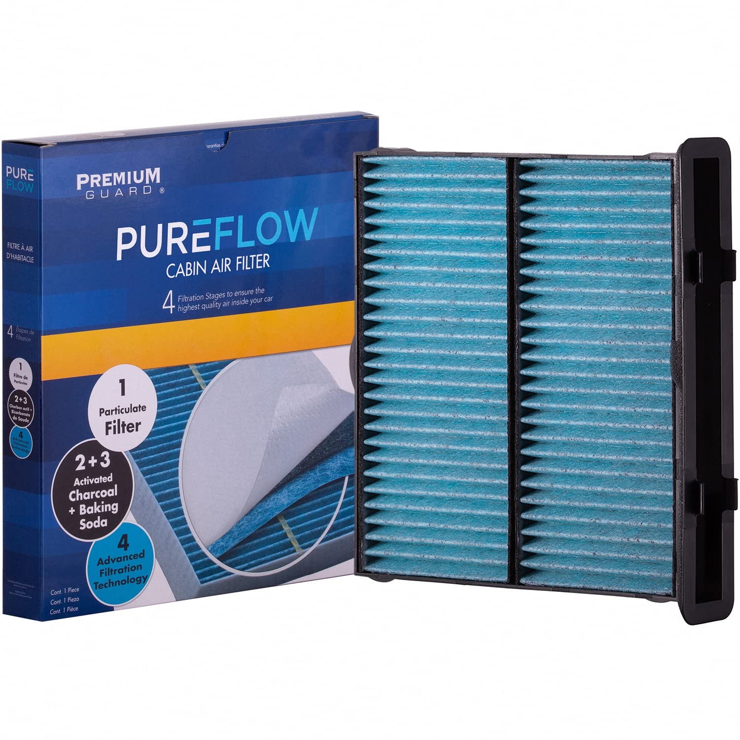Premium Guard PureFlow front view filter showing four-stage design for cleaner cabin air in your Subaru