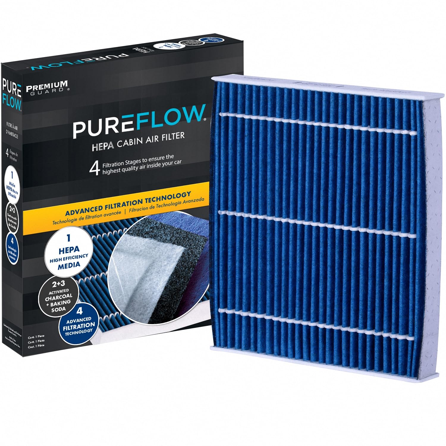 Premium Guard PureFlow HEPA cabin filter PC5667HX in packaging, ready for installation to improve air quality.
