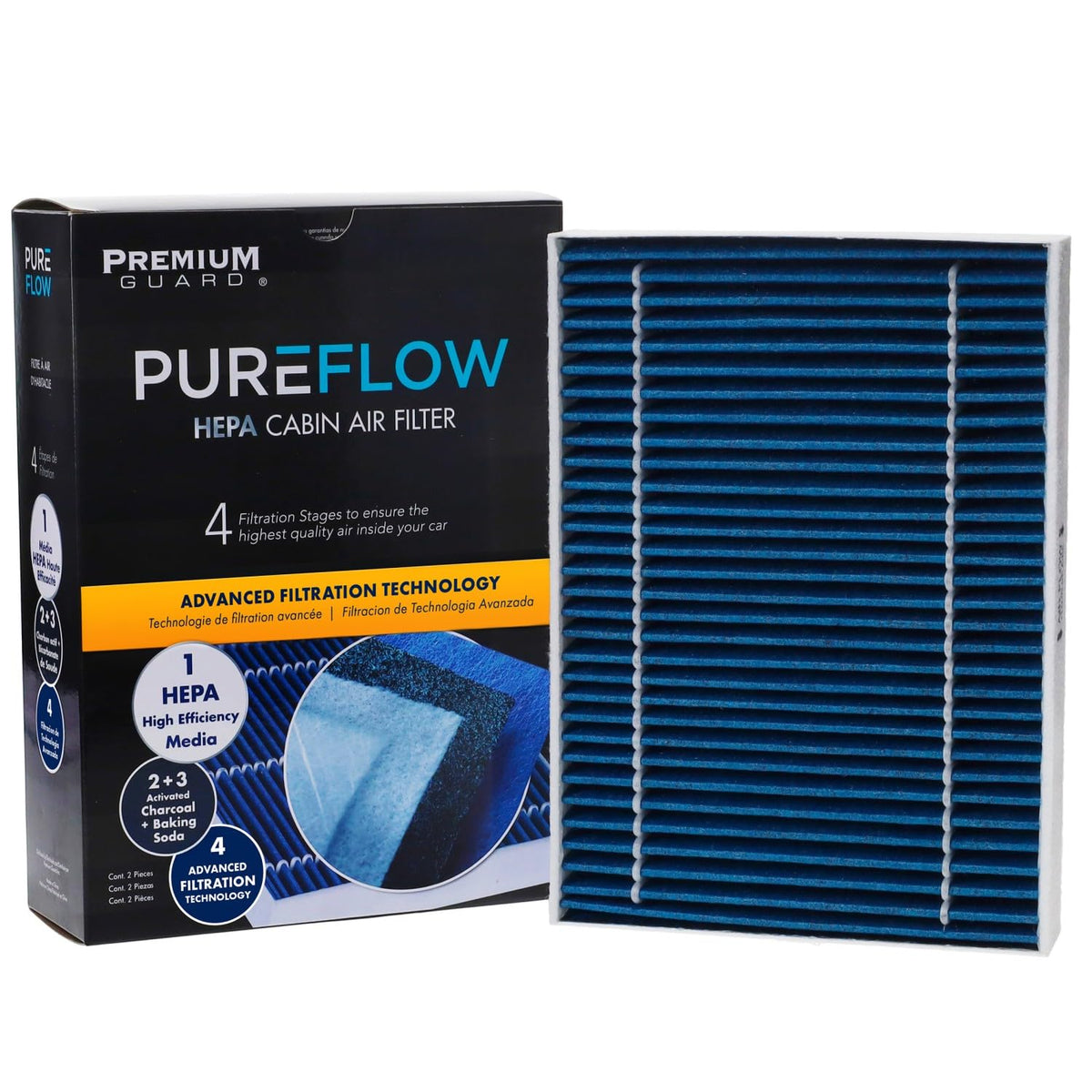 Premium Guard PureFlow PC99244HX packaging highlighting high-efficiency filtration for cleaner cabin air.