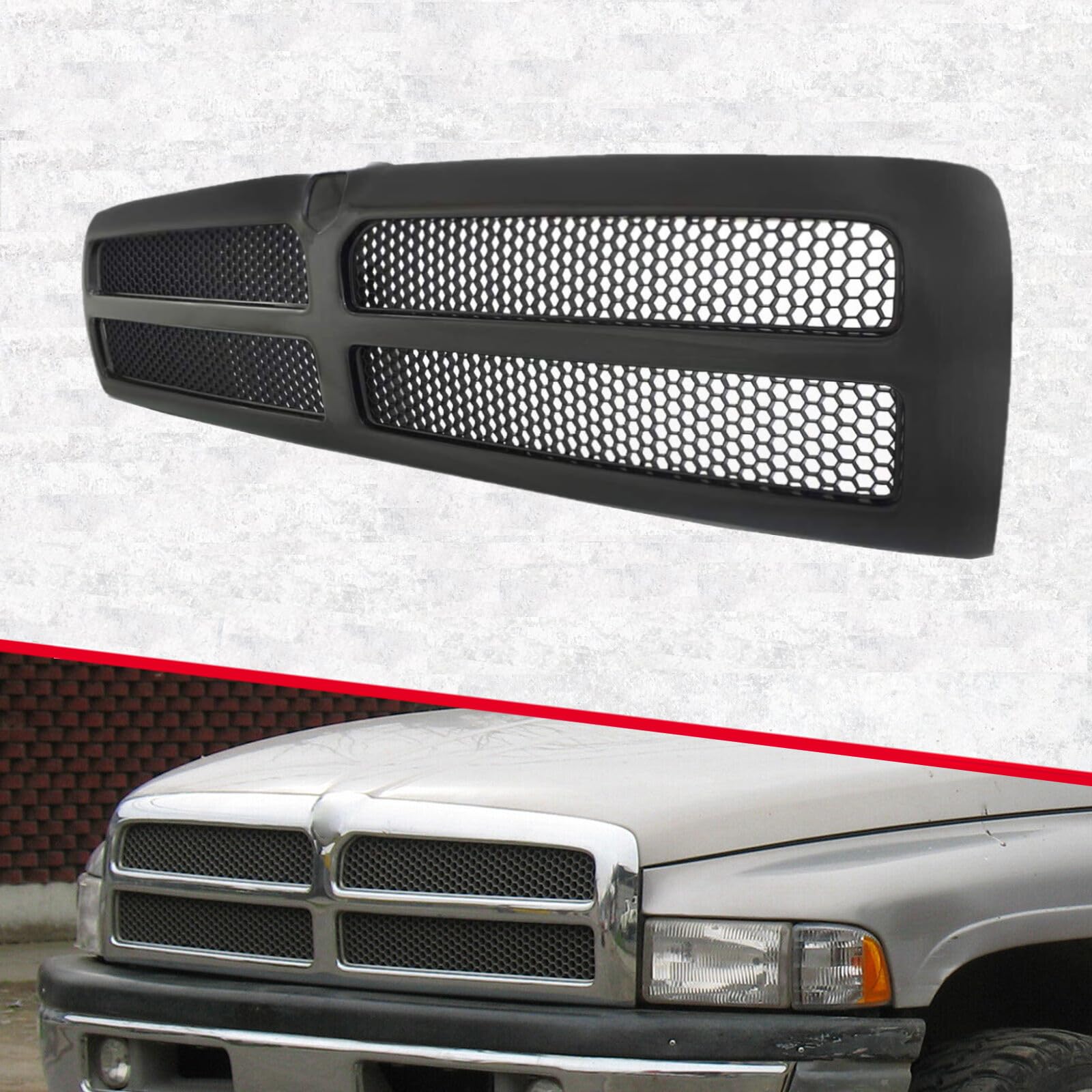 Premium Pickup Part for Dodge Ram 1500 front grille in all black fits smoothly.