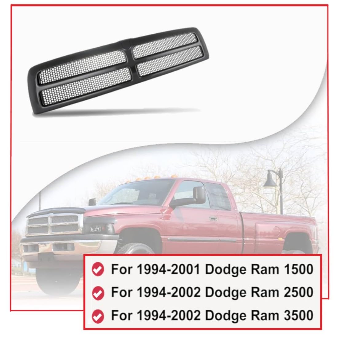 Premium Pickup Part for Dodge Ram 2500 front grille in all black with bold look.