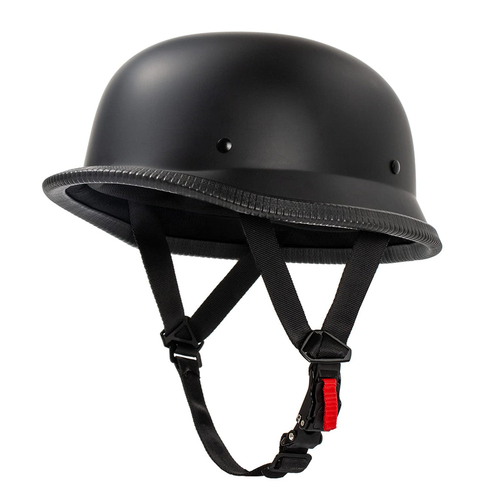 Pretoee German Style Helmet front view with matte black shell for retro flair and protection.