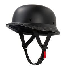 Pretoee German Style Helmet front view with matte black shell for retro flair and protection.