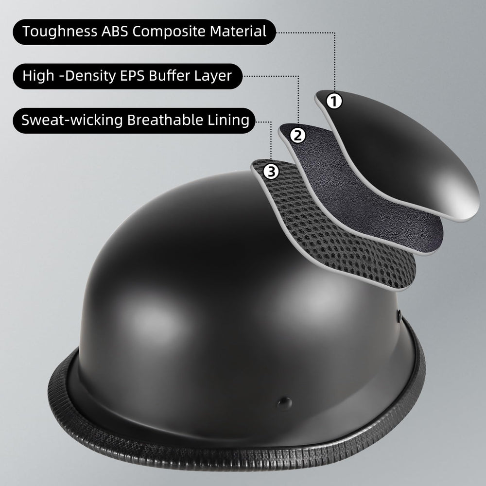 Pretoee half-shell ABS shell close-up in matte black showing durable construction.