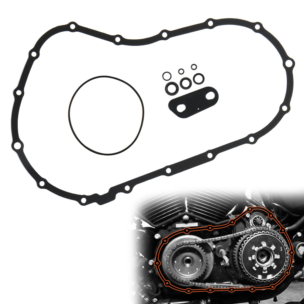 Prewired Sportster primary cover gasket set showing complete gasket kit for reliable clutch sealing