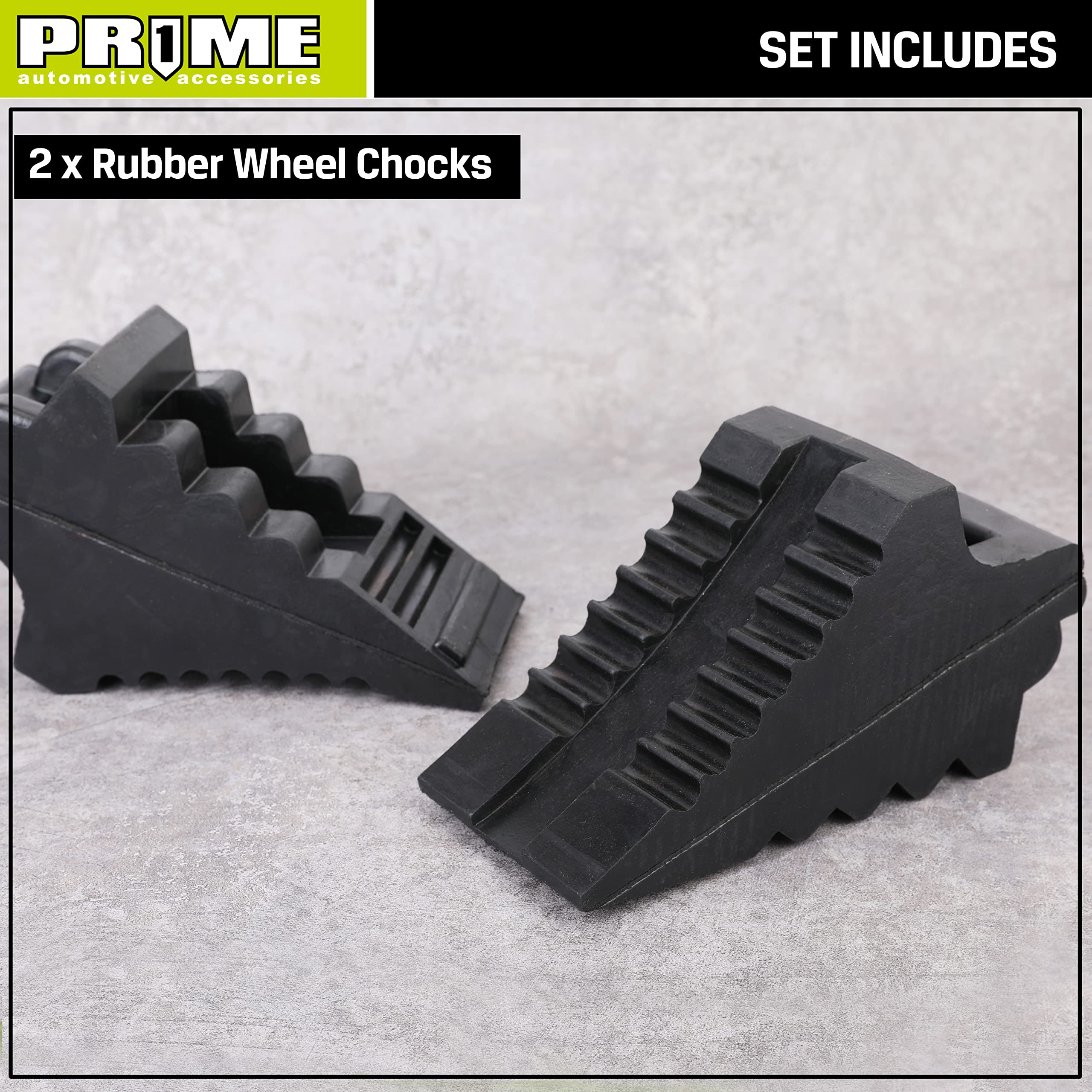 Prime 1 rubber wheel chocks offer durable, oil-resistant performance.