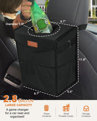 Pritent 2.8 gallon capacity trash can used as portable car storage.