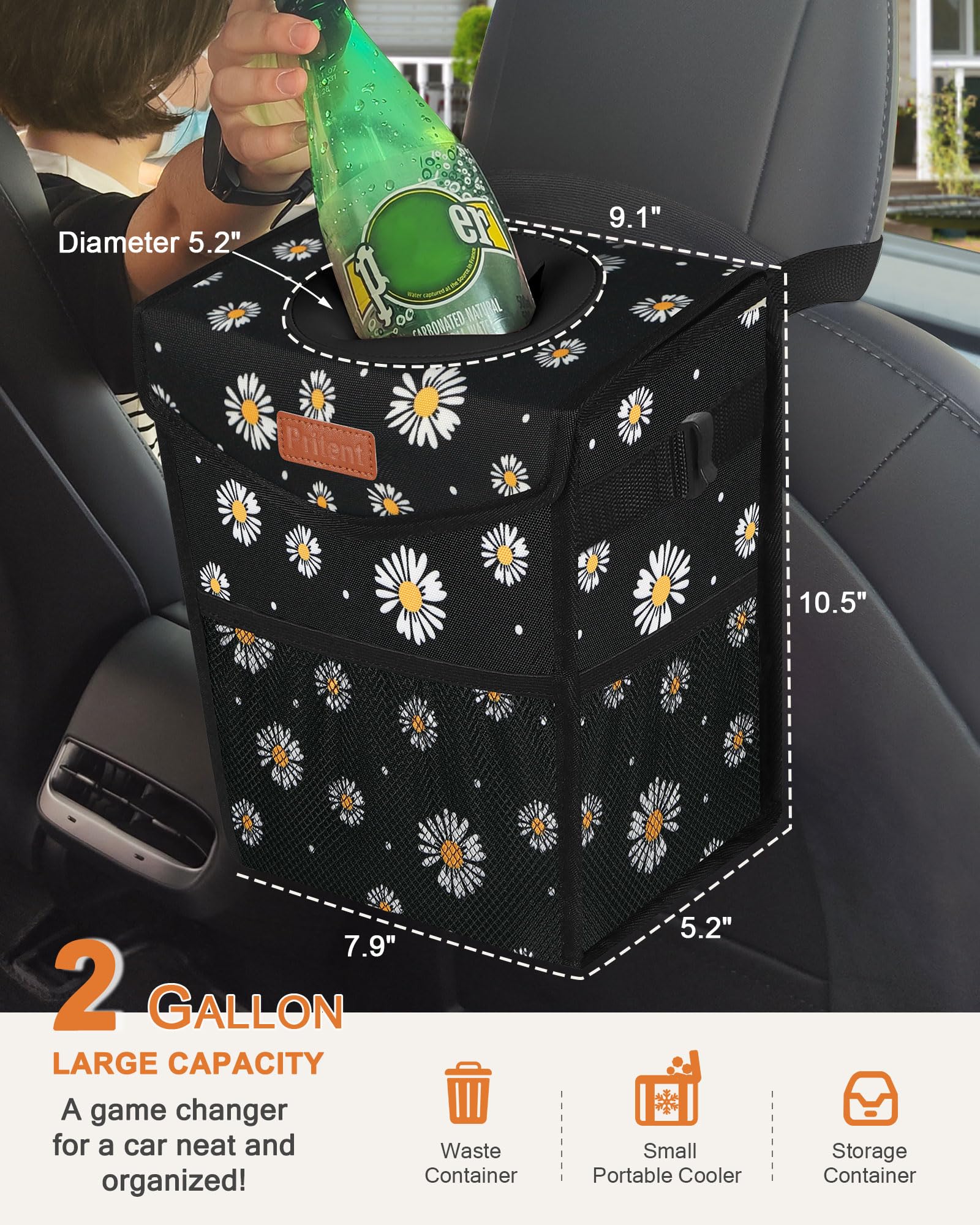 Pritent car trash bin trapezoid design fits tight corners for daily use.