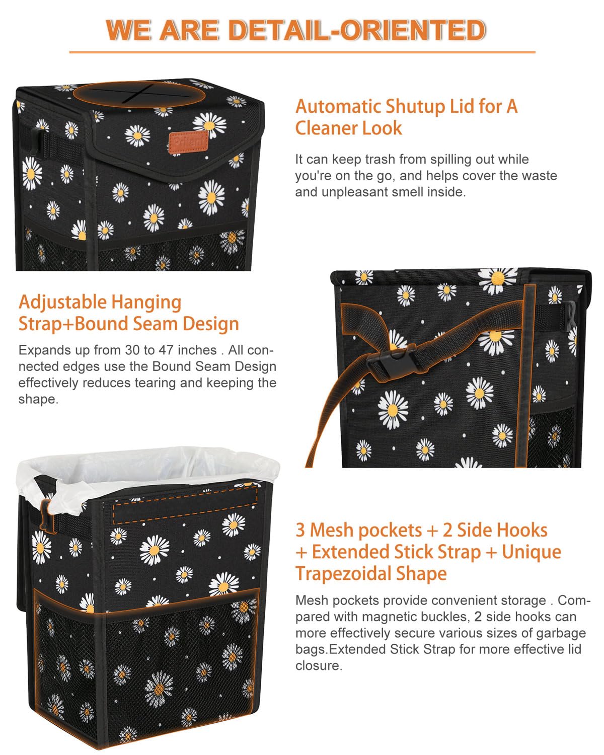 Pritent foldable design with side hooks supports versatile placement.