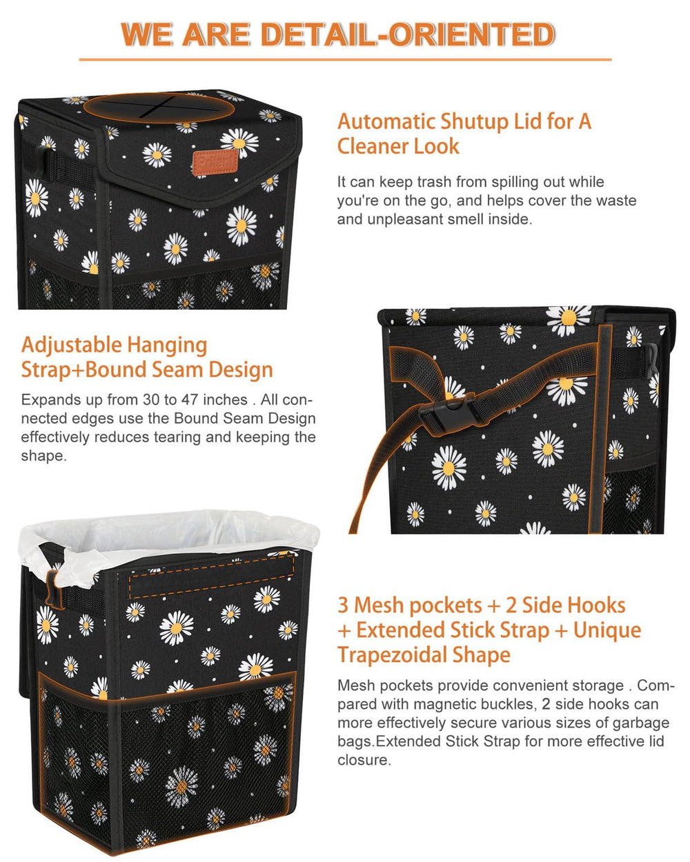 Pritent foldable design with side hooks supports versatile placement.