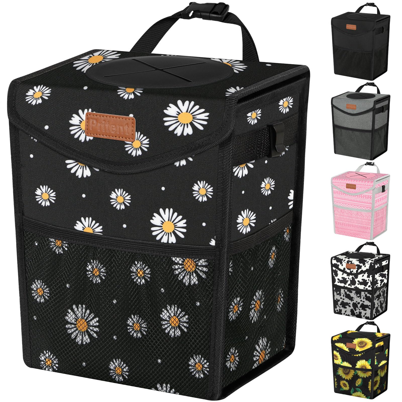 Pritent car trash can with lid keeps clutter out of sight and odors contained.