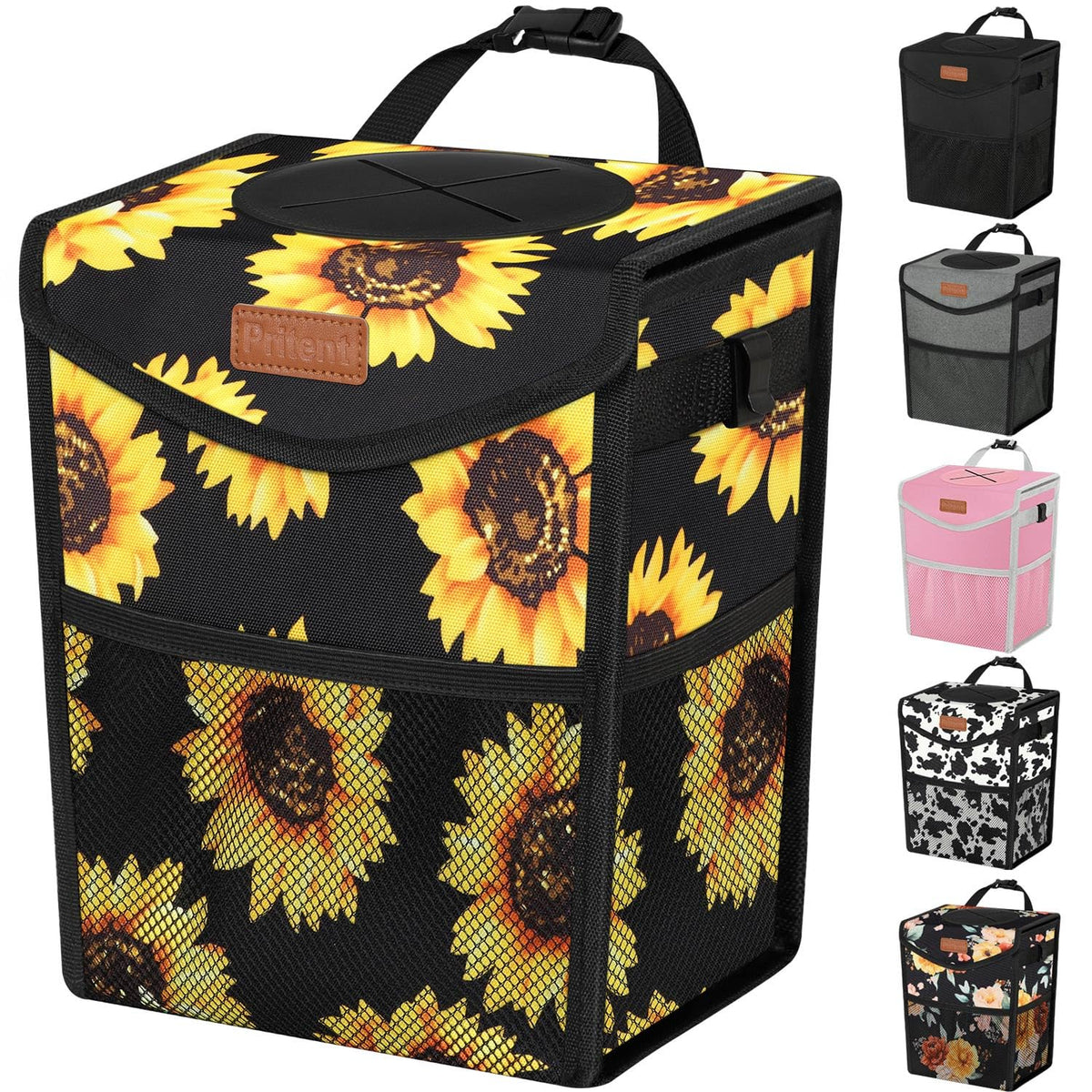 Pritent car trash can lid trapezoid design with secure closure for mess-free travel.