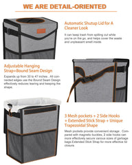 Pritent car trash can mesh pockets exposed for wipes and bags