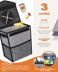 Pritent trash bin closed with lid, demonstrating leak-proof design