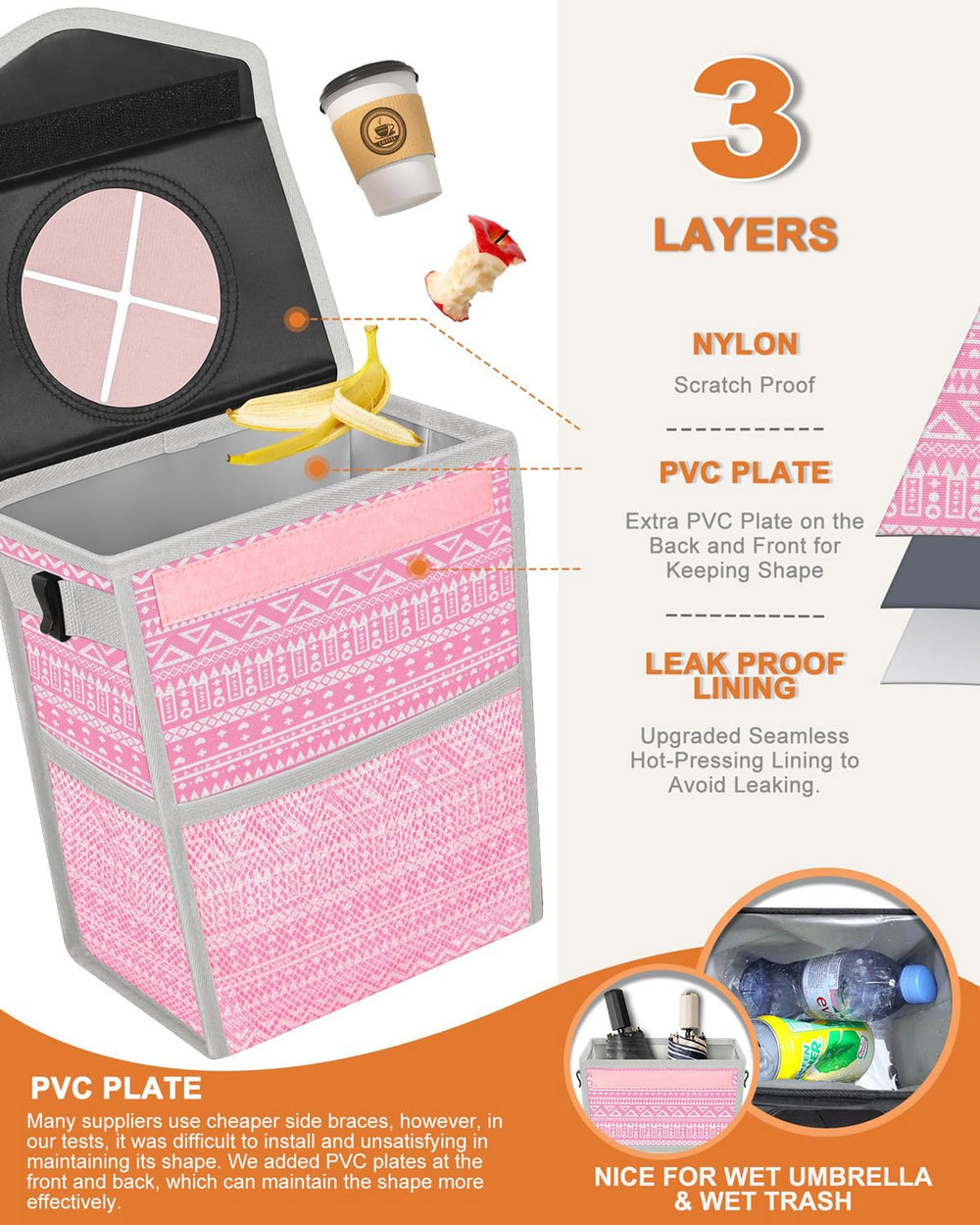 Pritent trash can front PVC plates keep shape during travel.