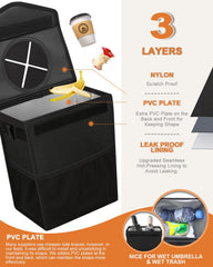 Mesh pockets in Pritent trash can hold tissues and wipes for quick reach.
