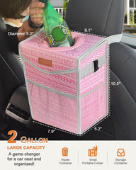 Pritent trash can trapezoid shape in pink reinforces compact storage.
