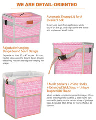 Pritent mesh pockets store tissues and wipes for easy reach.