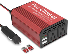 Pro Chaser 400W inverter front view with dual outlets for on-the-go power.